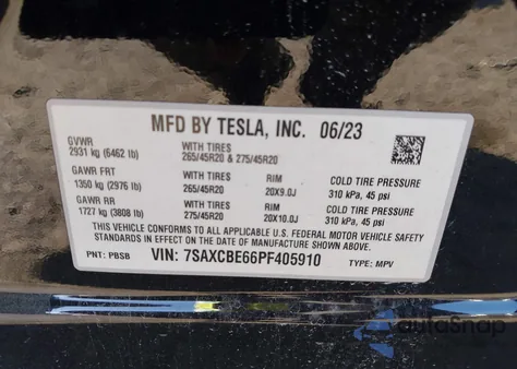 2023 Tesla Model X Plaid Tri Motor All-Wheel Drive из США, поврежденный, VIN 7SAXCBE66PF405910